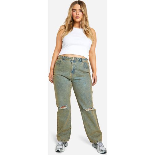 Jeans dritti Plus Size Basics a vita alta con strappi sul ginocchio - boohoo - Modalova