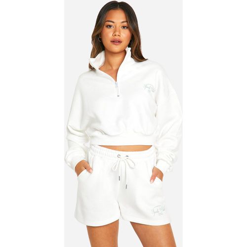 Sports Club Slogan Half Zip Seam Detail Cropped Oversized Sweatshirt - boohoo - Modalova