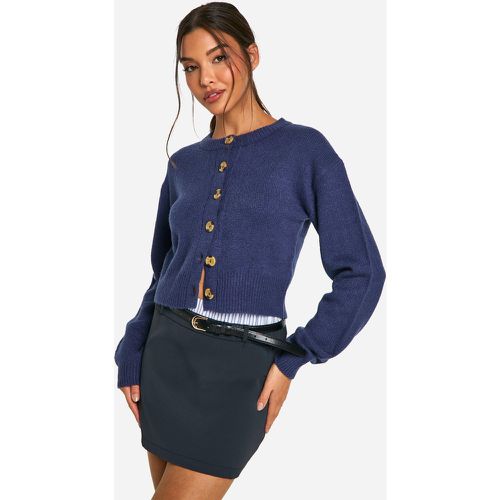 Cardigan corto a girocollo in maglia morbida con maniche a sbuffo - boohoo - Modalova