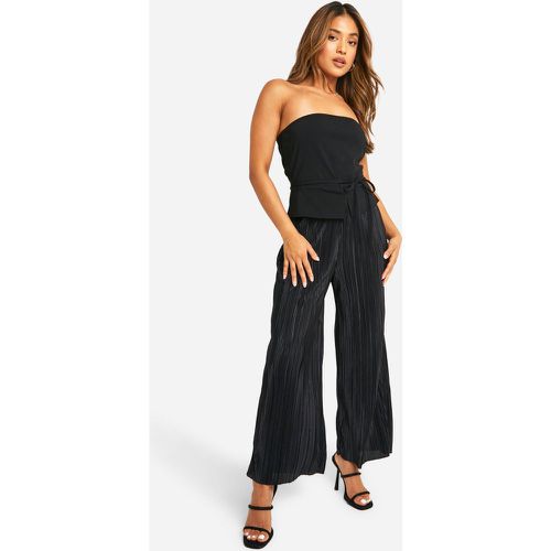 Petite Belted Jumpsuit, Negro - boohoo - Modalova