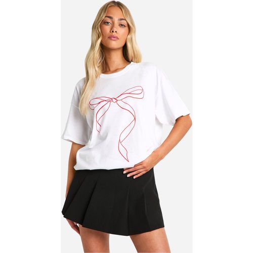 T-shirt con fiocco rosso, Bianco - boohoo - Modalova