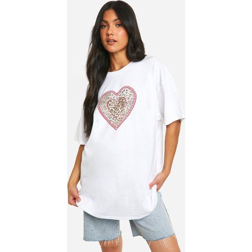 Camiseta Premamá Oversize Con Estampado De Corazón Y Leopardo - boohoo - Modalova