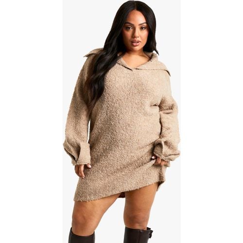 Miniabito Plus Size oversize in pile borg con colletto - boohoo - Modalova