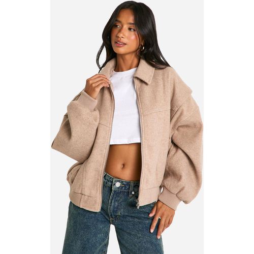 Cappotto Petite effetto lana con cuciture a vista - boohoo - Modalova