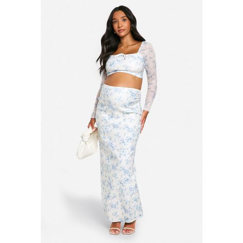 Maternity Porcelain Print Bengaline Tie Front Blouse And Maxi Skirt Co-ord - boohoo - Modalova