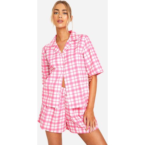 Camicia a maniche corte in cotone popeline a quadri rosa - boohoo - Modalova