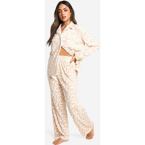 Pijama De Forro Polar Con Estampado De Leopardo - boohoo - Modalova