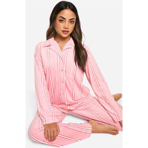 Pijama De Forro Polar Con Rayas Rosas - boohoo - Modalova