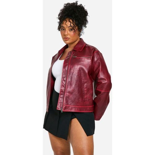 Chaqueta Plus Vintage De Cuero Sintético Con Cremallera - boohoo - Modalova