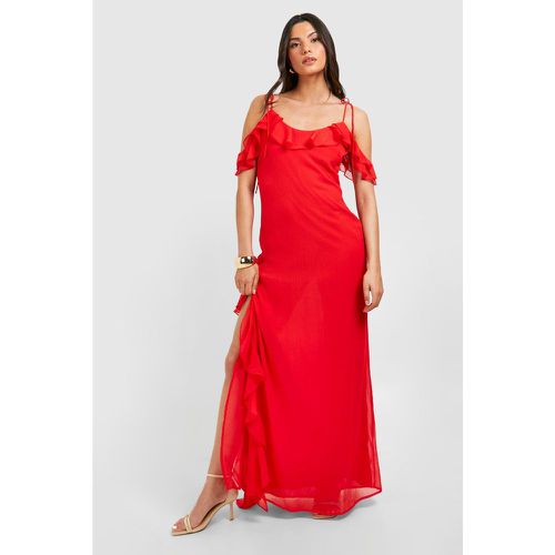 Vestido Maxi De Chifón Con Abertura Y Volante - boohoo - Modalova