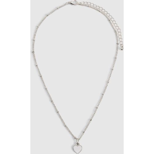 White Enamel Heart Necklace, Gris - boohoo - Modalova