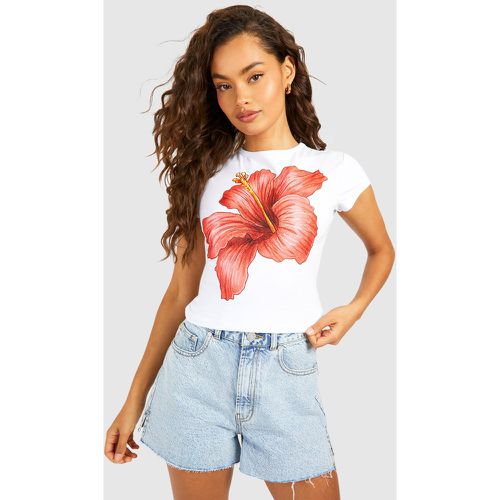 T-shirt corto con stampa di fiori e maniche ad aletta - boohoo - Modalova