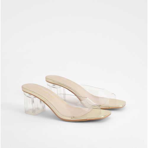 Sandali Mules trasparenti con tacco a blocco - boohoo - Modalova