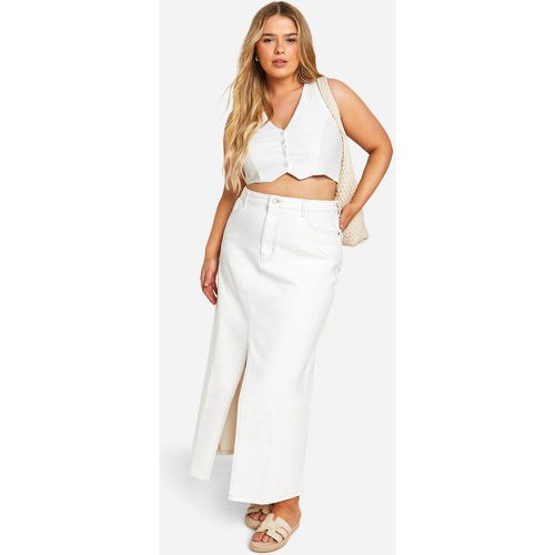 Gonna maxi Plus Size in denim ecru con spacco frontale - boohoo - Modalova