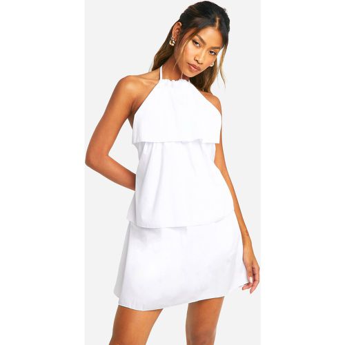 Halterneck Ruffle Cotton Poplin Playsuit - boohoo - Modalova