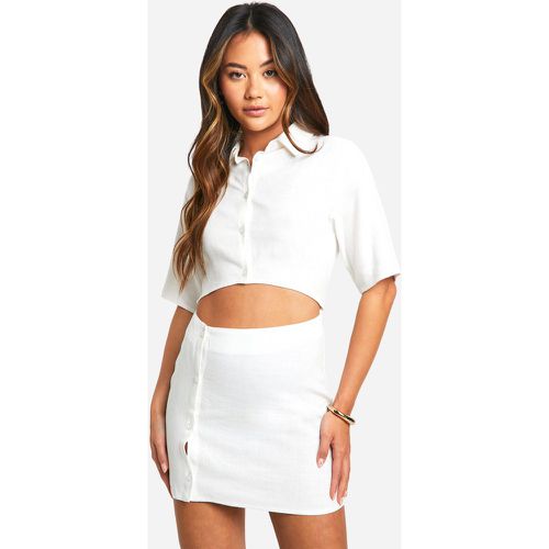 Linen Cut Out Shirt Dress, Blanco - boohoo - Modalova