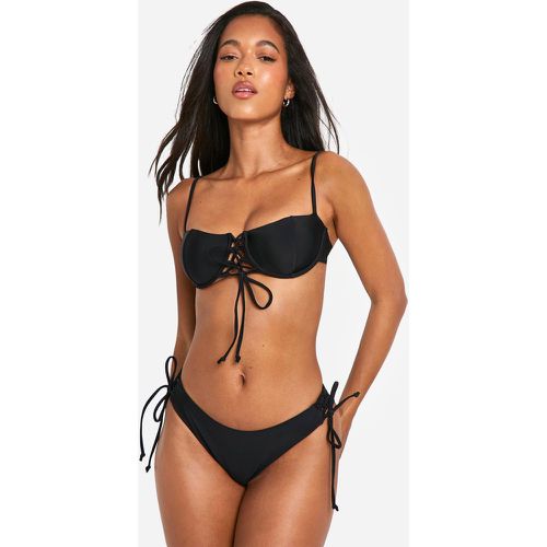 Lace Up Detail Underwired Bikini Top - boohoo - Modalova