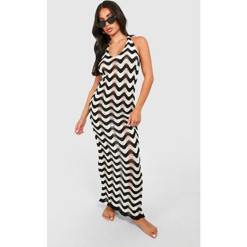 Vestito maxi Petite allacciato al collo in maglia a zigzag - boohoo - Modalova