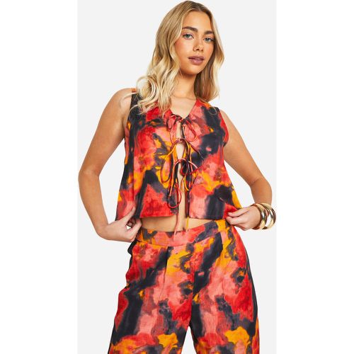 Tonal Tie Dye Linen Look Tie Front Top - boohoo - Modalova