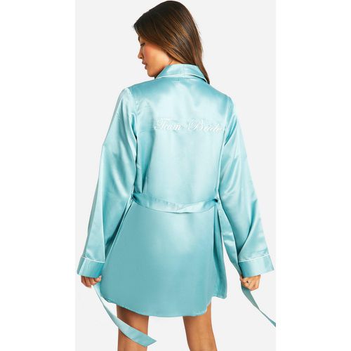 Team Bride Satin Short Robe, Verde - boohoo - Modalova