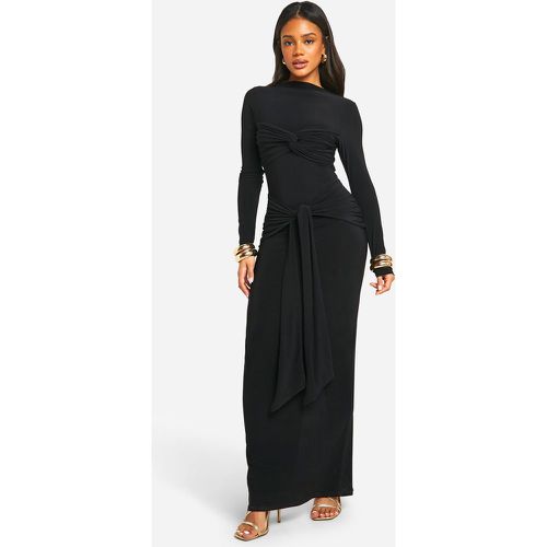 Vestito maxi con ruches e dettagli attorcigliati - boohoo - Modalova