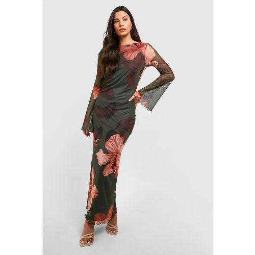 Vestido Maxi De Malla Con Escote En U Y Estampado De Hibisco - boohoo - Modalova