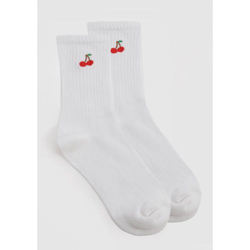 Embroidered Cherry Socks, Blanco - boohoo - Modalova
