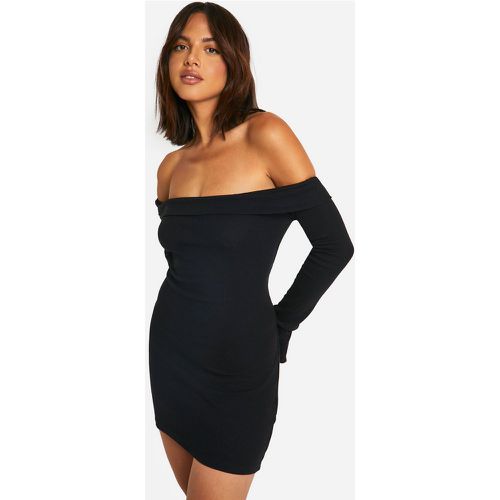 Basic Rib Bardot Mini Dress, Nero - boohoo - Modalova