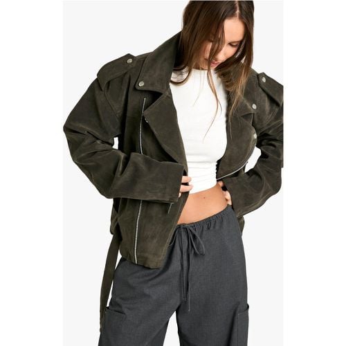 Giacca da Biker oversize effetto scamosciato - boohoo - Modalova