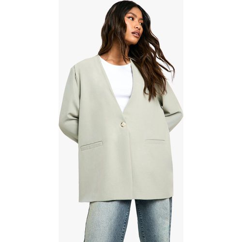 Blazer rilassato in mélange senza colletto - boohoo - Modalova