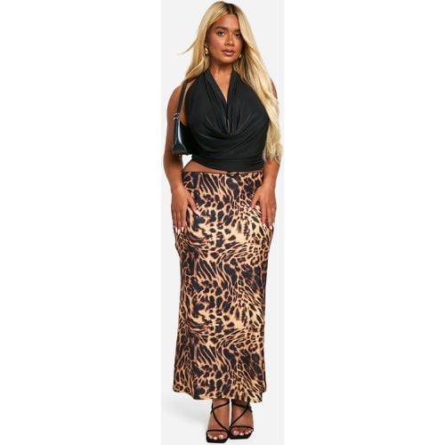 Gonna longuette Plus Size in Stretch leopardato rifinita con fiocco - boohoo - Modalova