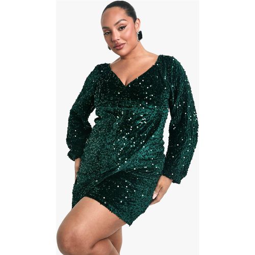 Vestito scampanato Plus Size in velluto con paillettes - boohoo - Modalova