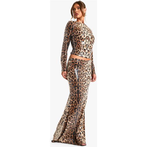 Leopard Sequin Maxi Skirt, Brown - boohoo - Modalova