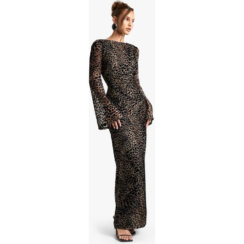 Vestido Maxi De Tela Devoré Con Mangas Acampanadas Y Estampado De Leopardo - boohoo - Modalova