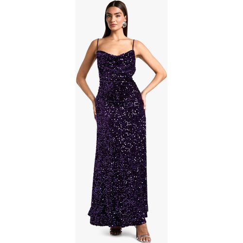 Vestito maxi pull-on in velluto con paillettes e scollo a cappuccio - boohoo - Modalova