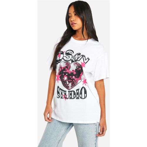 Camiseta Oversize Dsgn Studio Con Corazón Disco - boohoo - Modalova