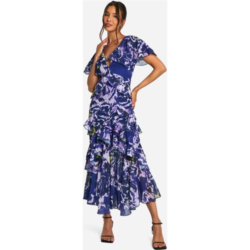 Vestito maxi a fiori in colori accesi con arricciature - boohoo - Modalova