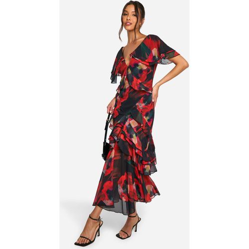 Blur Print Ruffle Maxi Dress, Nero - boohoo - Modalova