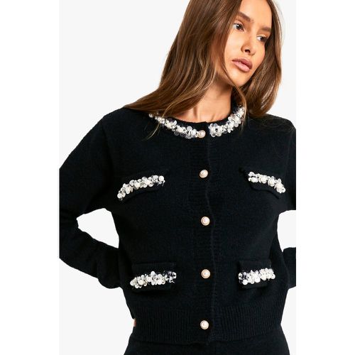 Cardigan in maglia in bouclé con paillettes e finiture - boohoo - Modalova