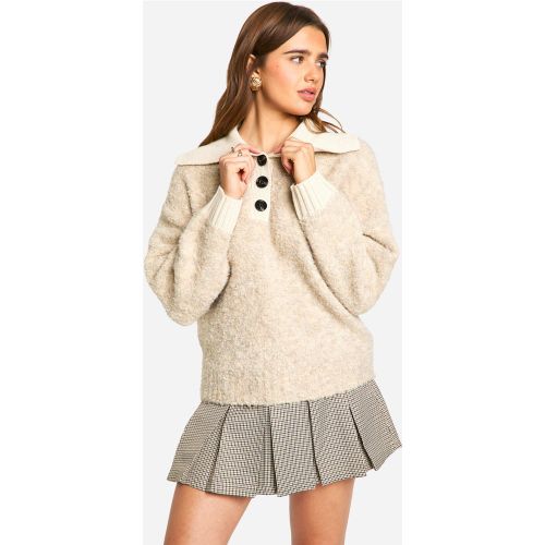 Maglione oversize in maglia a coste con colletto e bottoni - boohoo - Modalova