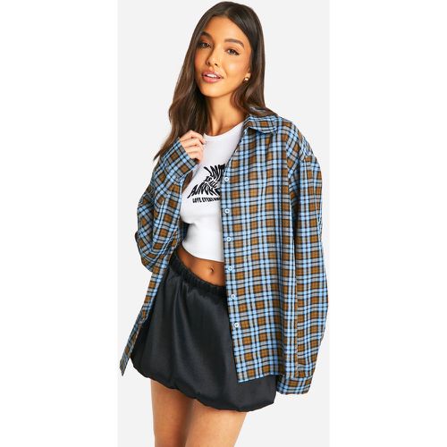 Camisa Oversize De Cuadros, Azul - boohoo - Modalova