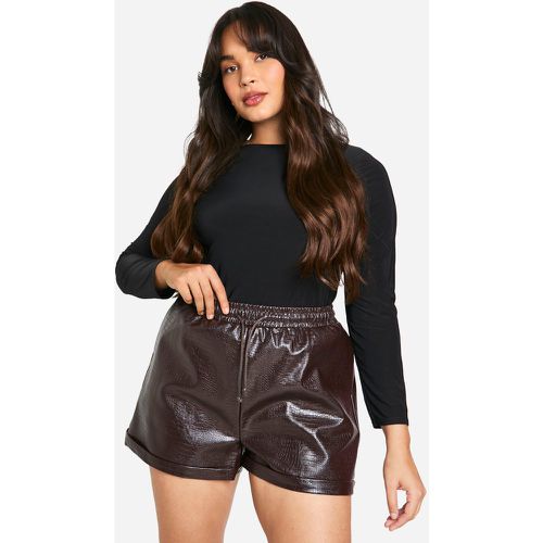 Pantalón Corto Plus Bóxer De Cuero Sintético Con Cordón Elástico Y Acabado De Cocodrilo - boohoo - Modalova