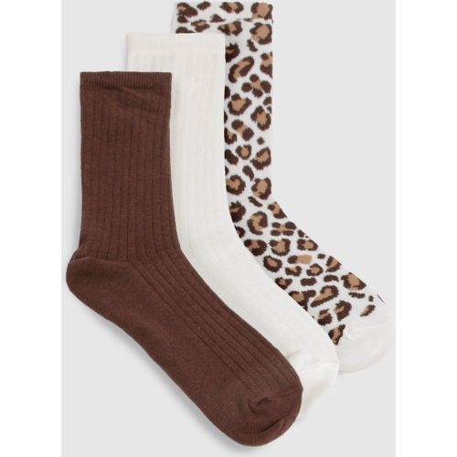 Calzini a girocollo leopardati - set di 3 paia - boohoo - Modalova