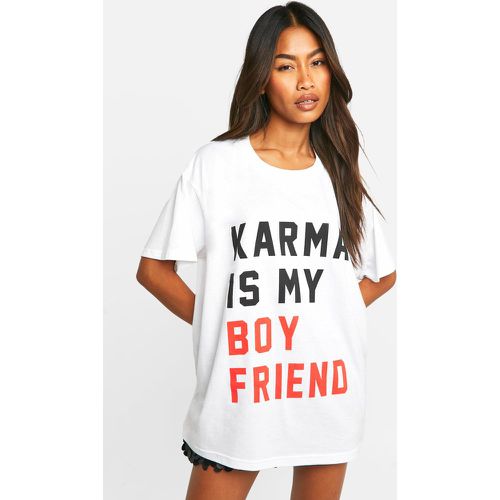 T-shirt oversize con stampa di slogan Karma Is My Boyfriend - boohoo - Modalova