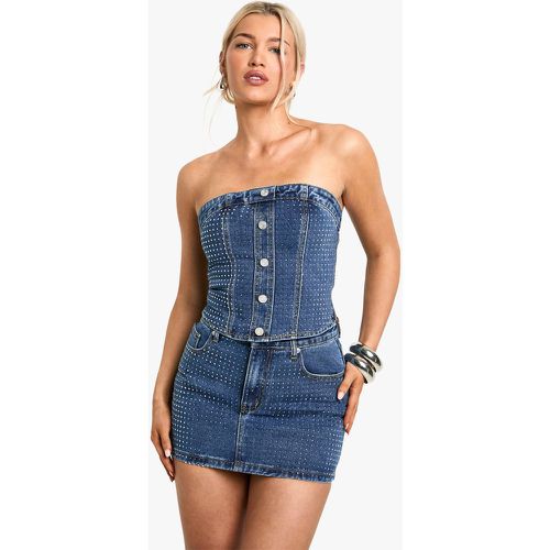 Minigonna in denim con strass - boohoo - Modalova