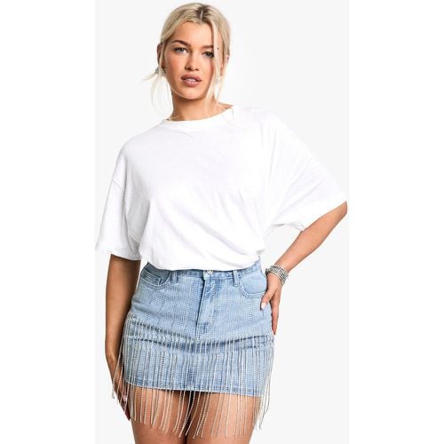 Diamante Fringed Denim Skirt - boohoo - Modalova