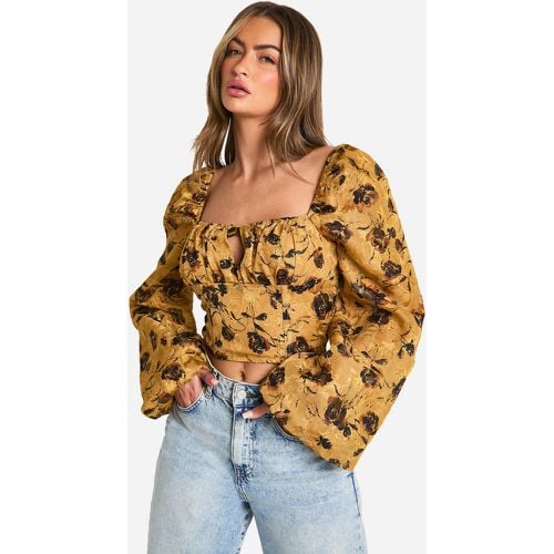 Corsé Estilo Mesonera Con Mangas Abullonadas Y Estampado De Flores - boohoo - Modalova