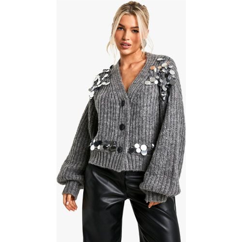 Cardigan in maglia spessa con paillettes e dettagli a disco - boohoo - Modalova