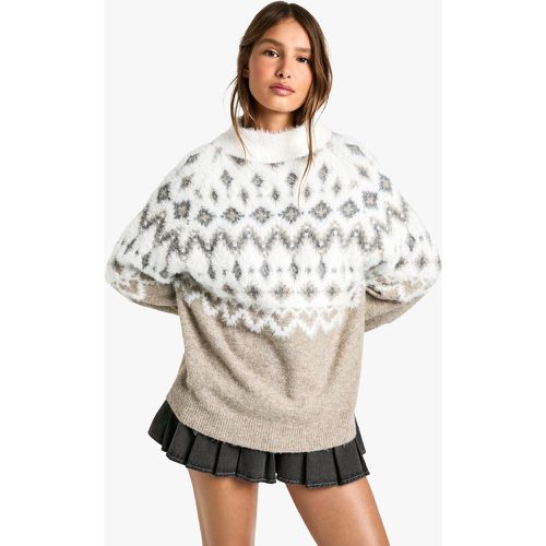 Jersey Navideño De Punto Suave Con Cuello Alto Y Grecas Vintage - boohoo - Modalova