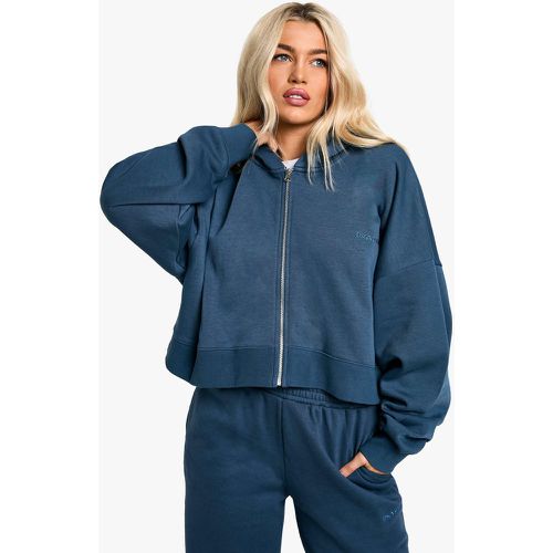 Felpa corta squadrata con ricami Dsgn Studio, zip e cappuccio - boohoo - Modalova